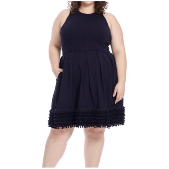 Anthropologie Dresses & Skirts - Anthropologie Hutch Navy Fun Pompom Hem Jersey Knit Tank Dress w Pockets SZ 2X